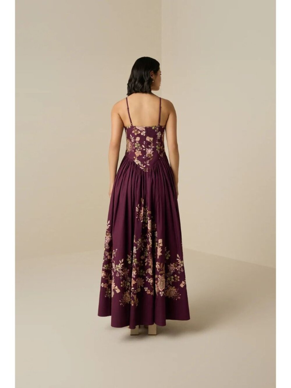 Hemant And Nandita Savi Maxi Dress Burgundy Floral Womens Size Small - Picture 4 of 11